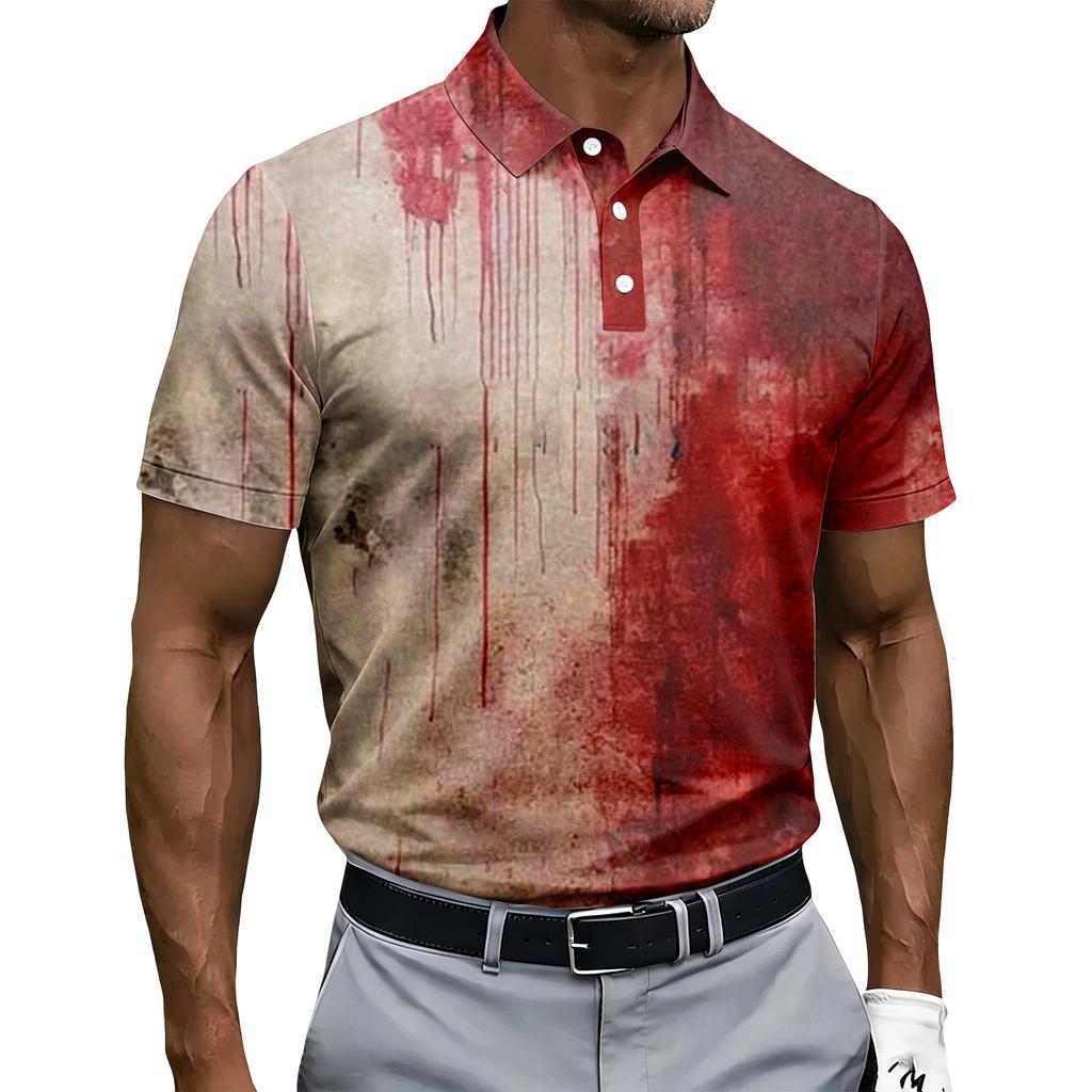 Men's Halloween Print Short Sleeve Polo Shirt Button Up Casual Polo Shirt with Unique Graphic Design for Seasonal Wear