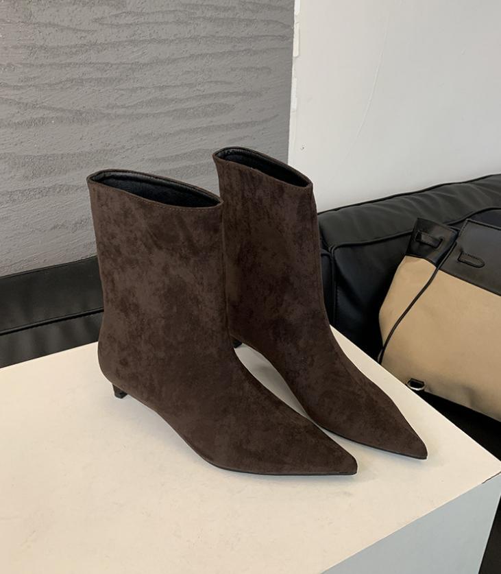 Fashion Fashion High Quality Pointed Toe Vintage Ankle Boots Sexy Thin Low Heel Women Warm Knight Slip On Party Shoes