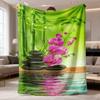 2026 Latest Flannel Blanket | Double-Sided Pink Orchids with Bamboo & Stones Design, Soft All-Season Sofa Throw, Air Conditioning & Lunch Break Blanke