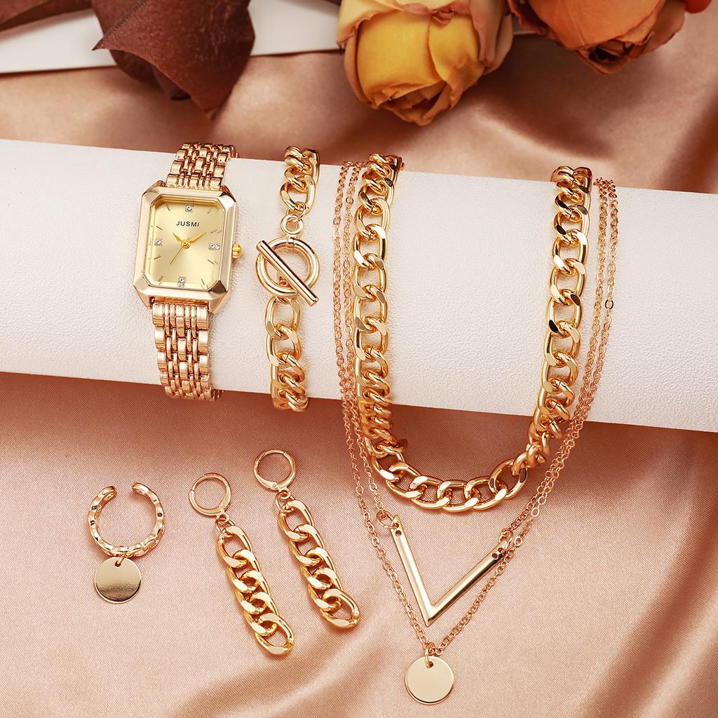 LP36 Set Box Fashion Multi-layer Necklace Earrings Bracelet Watches Sweater Chain Quartz Watch Luxury Jewelry Gifts for Women