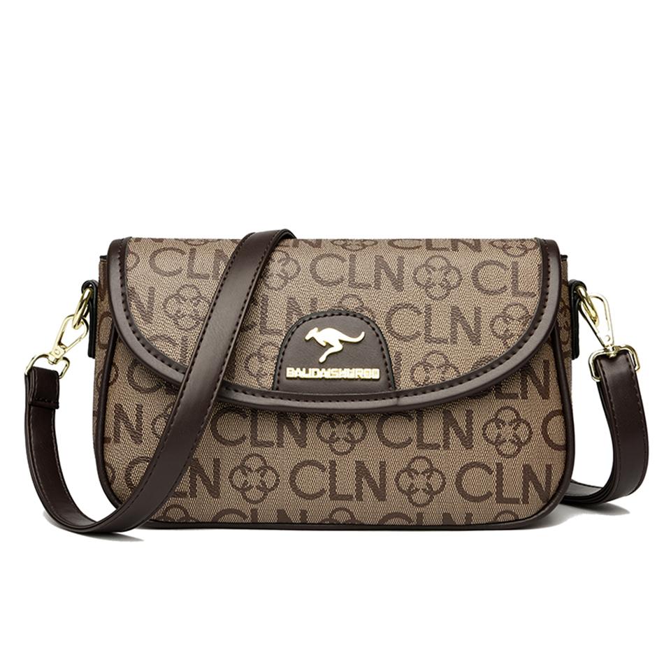 

Женская сумка через плечо с узором клевера, длинная и короткая сумка с логотипом кенгуру, коричневая дизайнерская сумка через плечо