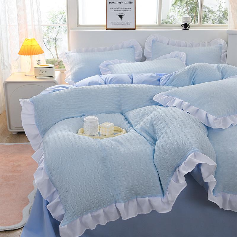 Reine Baumwolle Doppelgarn Bettwäsche Doppel Vier-teiliges Set Bettbezug Einzel-Wohnheim Bettlaken Dreiteiliges Set