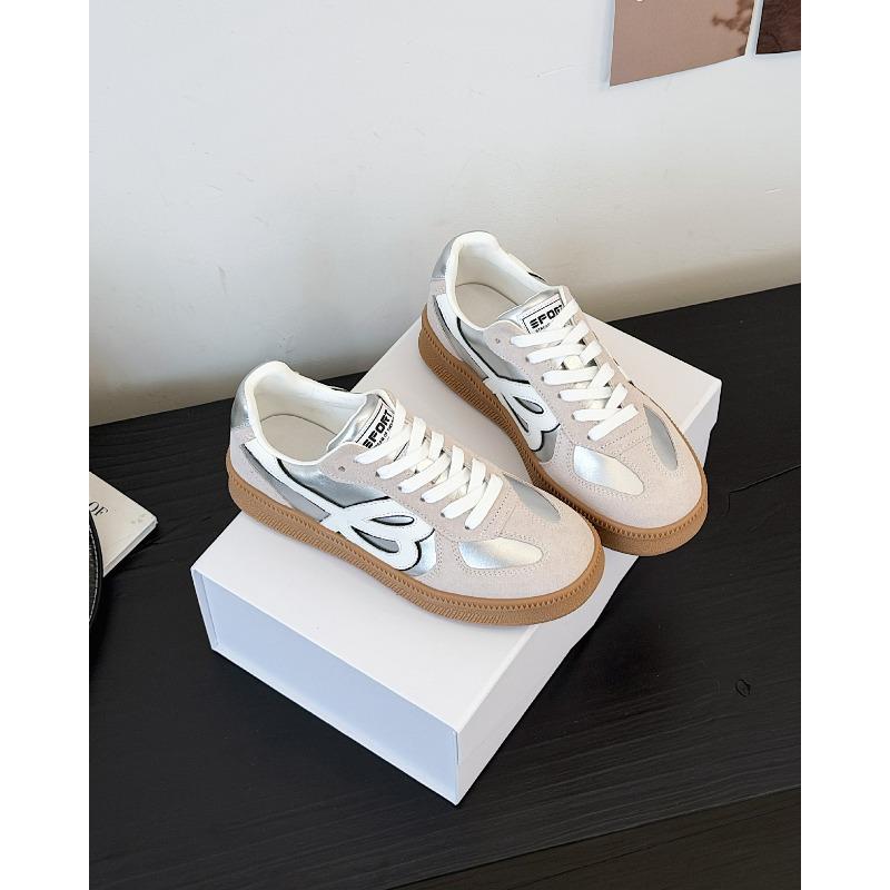 

Autumn new leather retro breathable round head lace-up thick sole heightening lightweight board shoes women 40 срібний