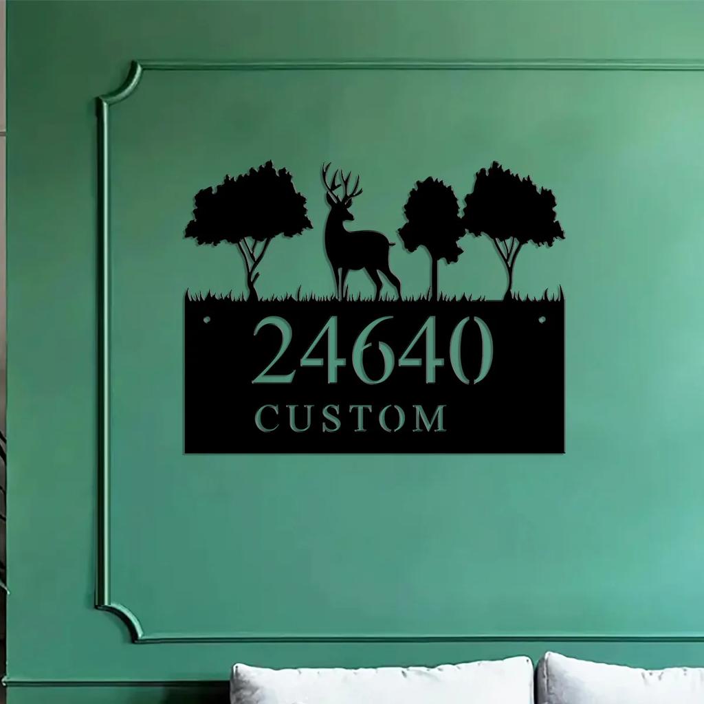Metal Deer Address Sign Custom Family Name Ranch Yard Decor