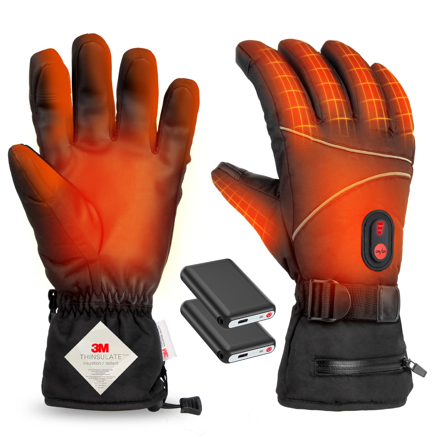 

Перчатки с подогревом с максимальной температурой 65°C, 16000 мАч, USB, для смартфона, 3 температурных режима, флис, для улицы, аккумуляторные, совместимые, настройки, чёрный