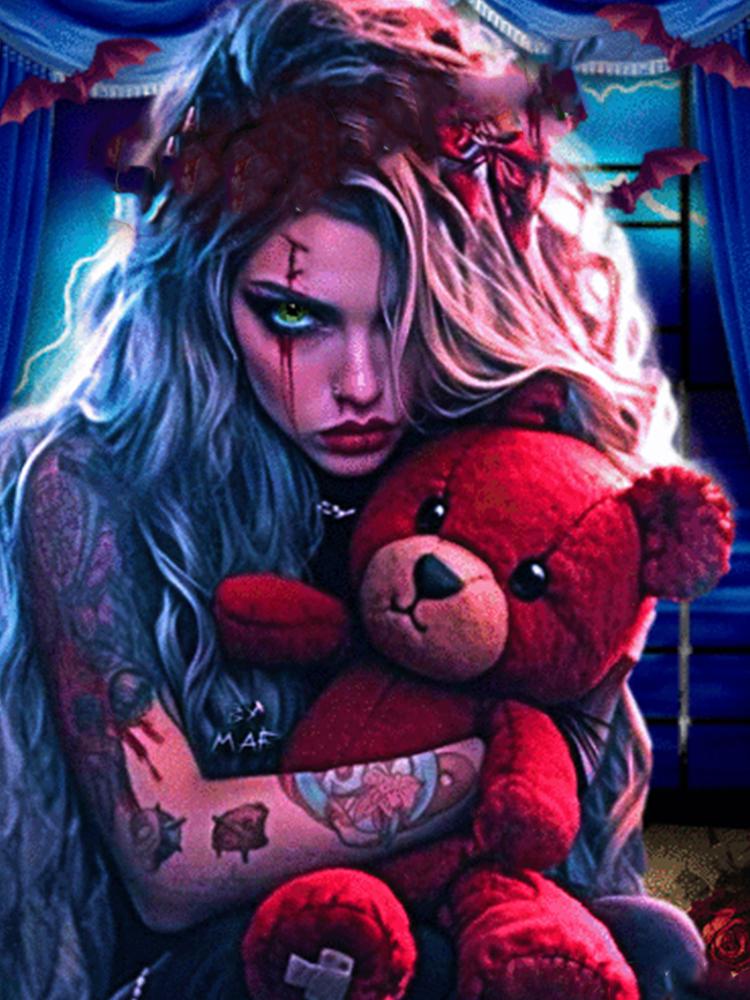 Bear Girl Diamond Painting New 2024 Diy Full Square Round Diamond Mosaic Embroidery Cartoon Gothic Fantasy Art Home Decoration