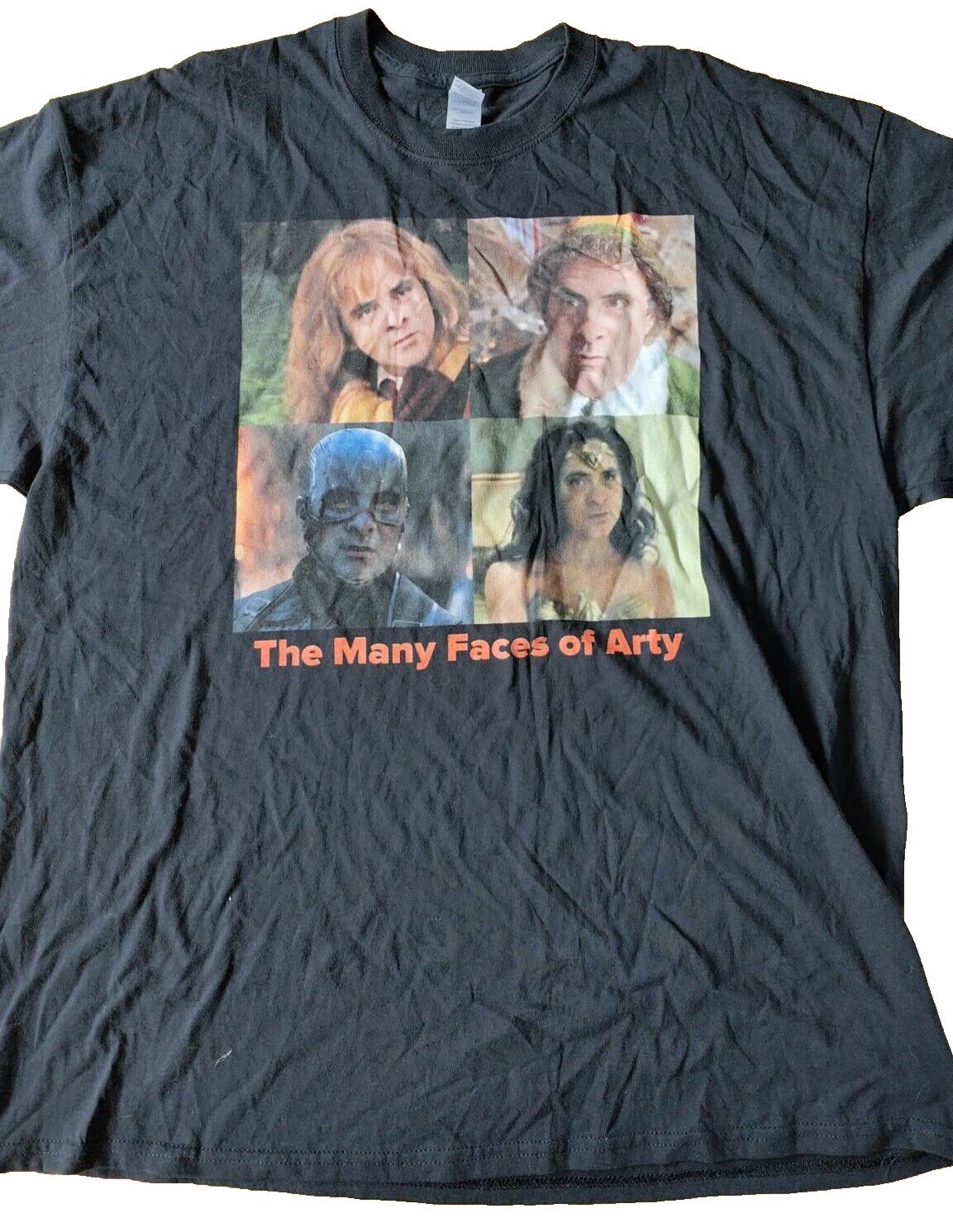 The Many Faces of Arty T-Shirt Mens 2XL Black on Gildan tee comedy tv show VGC S