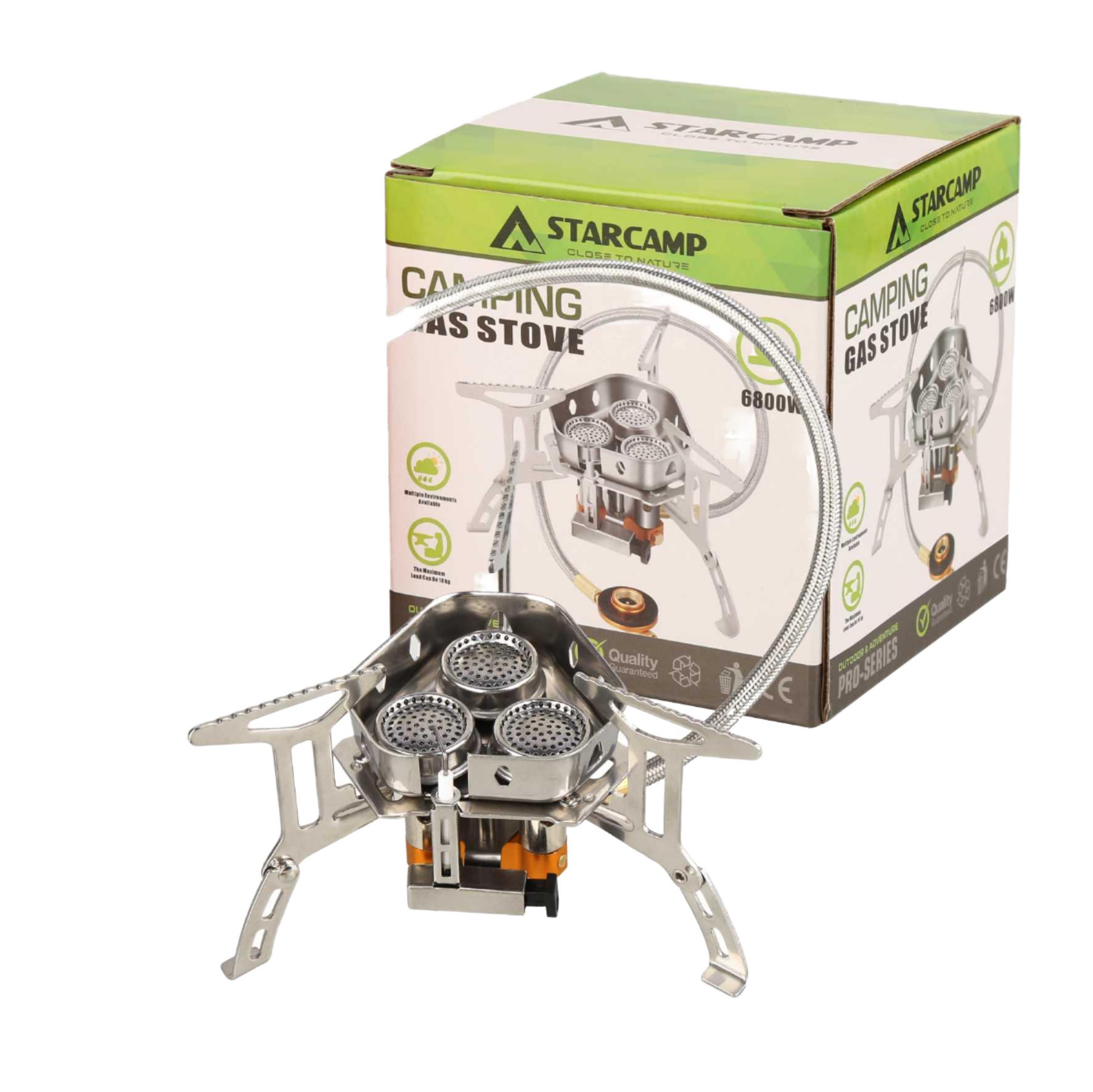 6800W Steel Outdoor Solo Backpack Hiking Propane Butane Windproof Spray Gas Camping Portable 3 Burner Stove