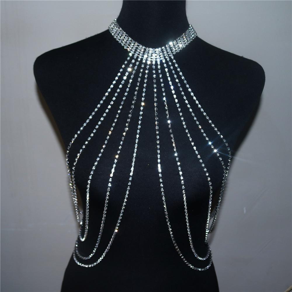 BC22865 Catena per il corpo con nappe di strass di lusso Sexy Brillante Gioielli per il corpo da discoteca Catena per reggiseno Collana Strass