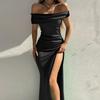 New Tight Dress Women's Solid Color Sleeveless Mid-length Boat Neck Dress Sexy Evening Dress