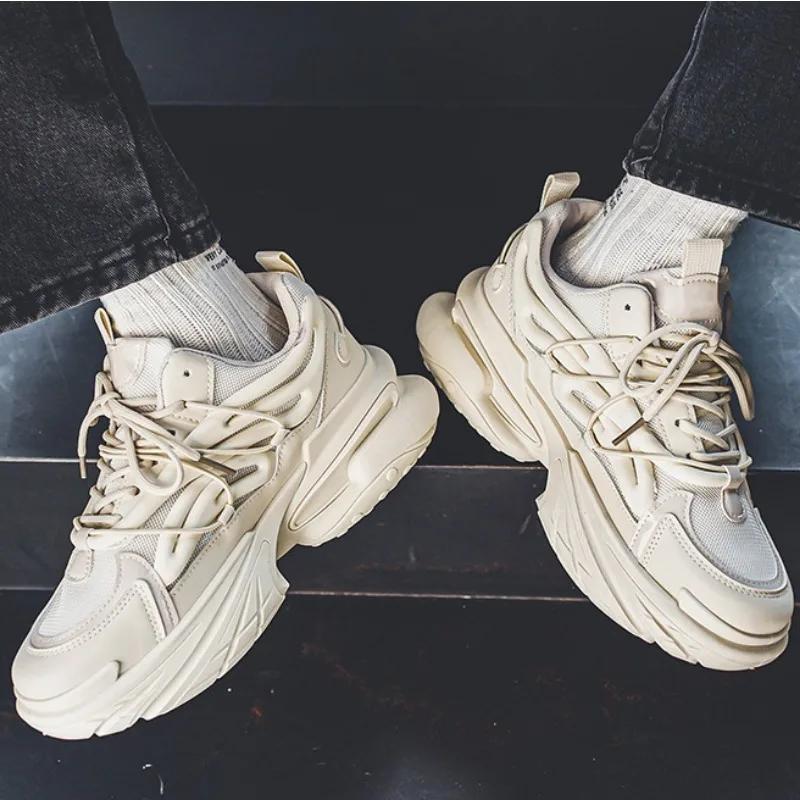Mesh Sports Shoes for Men's Spring/autumn New Breathable Thick Soles with Increased Height Dad Shoes Mans Casual Shoes Sneakers