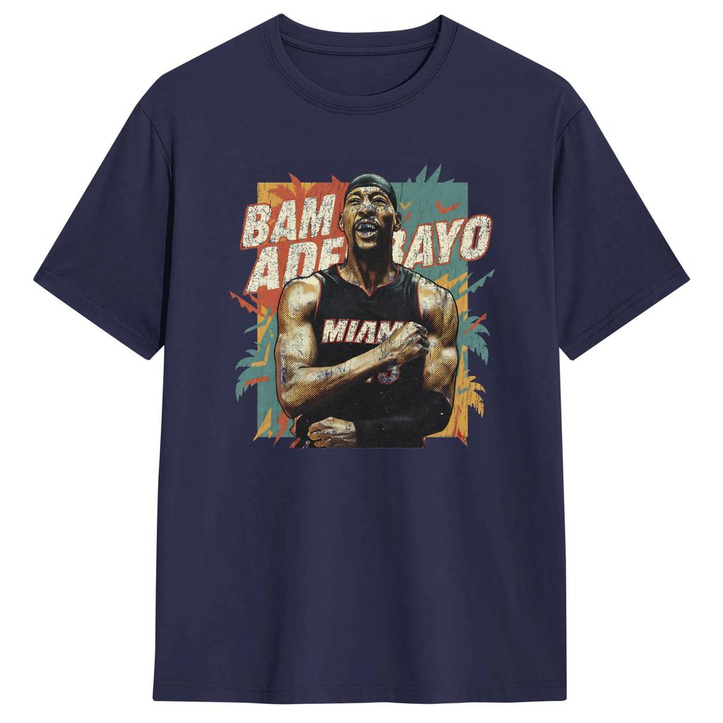 Bam Adebayo Herren T-Shirt Vintage T-Shirts Kurzarm Rundhals T-Shirts 100% Baumwolle Geburtstagsgeschenk Oberteile