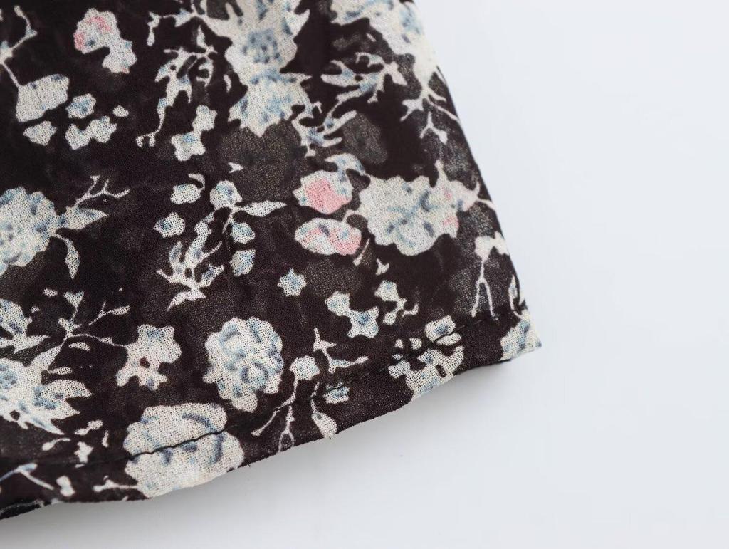 Spring 2025 Women's European & American Style V-Neck Chiffon Floral Waist-Hugging Long Dress