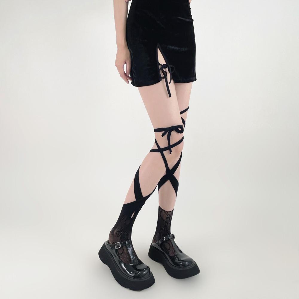 Lolita Socks Female Cute Japanese JK Cross Strap Calf Socks Hot Girl Personality Good Match Medium Tube Split Toe Socks
