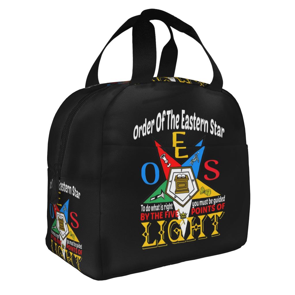 Order Of The Eastern Star Logo Thermal Insulated Lunch Bags Women  Portable Lunch Container for School Multifunction Food Box
