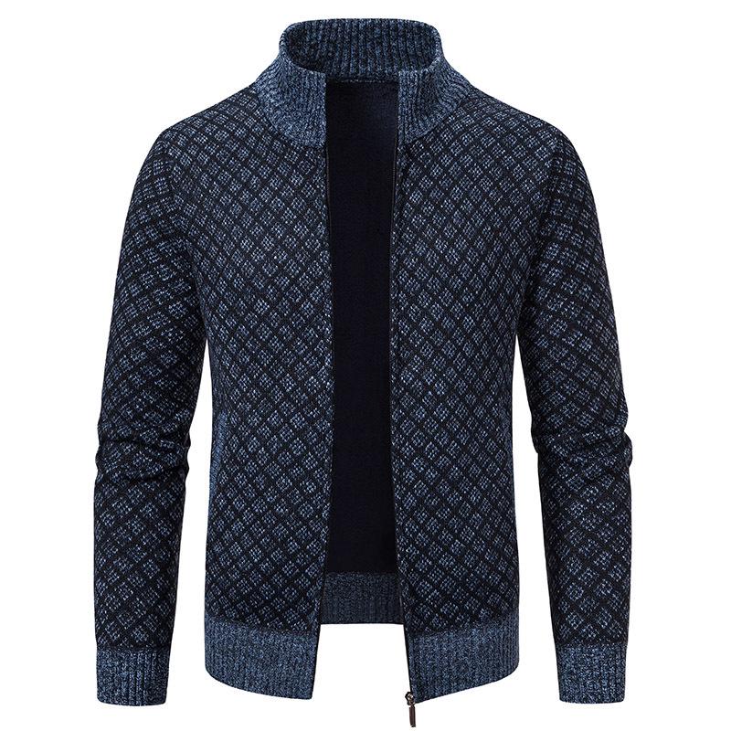 Men's Stand-Up Collar Knitted Cardigan - Thick Ribbed Velvet Sweater for Autumn/Winter (Middle-Aged & Elderly)