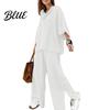 Comfortable Polyester Outfit Women's Two-Piece Oversized 3/4 Sleeve Pullover Top And Autumn Fashion Set Wide Leg Pants Fall Casual Loose Lounge