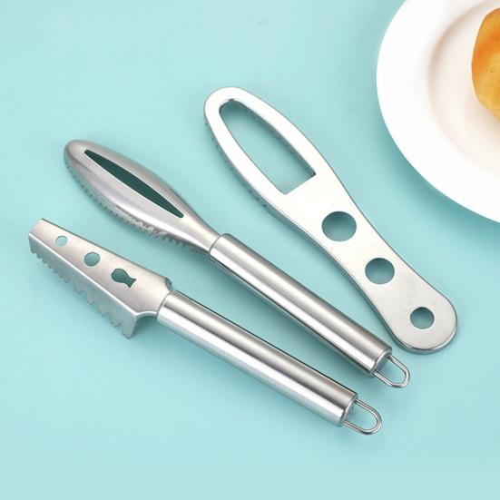 Stainless Steel Fish Scale Scraper with Splash Guard Ergonomic Handheld Descaler Tool