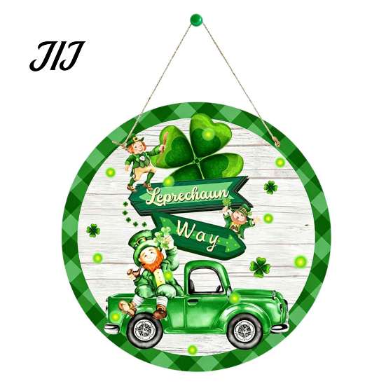 Decorative Clover Wooden Board St. Patrick's Day Door Sign, Luck Green Hat Themed Hanging Shamrock Ornament Plaque, Ornaments for Holiday Front Porch