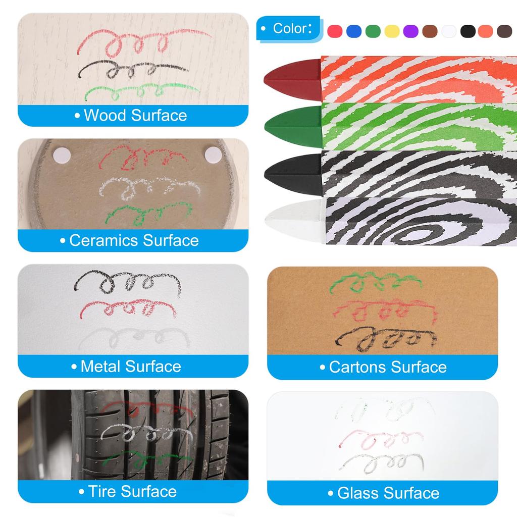 PATIKIL Wood Marking X for Fluorescent 12-Pack Crayons, 4.2 0.6" Hexagonal, Wax, Tires, Drawing, Wood, Glass, Ceramics, Cardboard, Fabric, Stone,