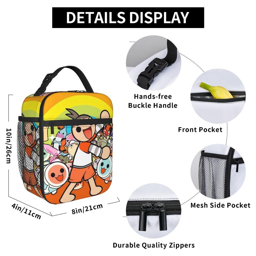 Taiko No Tatsujin Lunch Bag Vintage Lunch Box For Girl Boy School Cooler Bag Waterproof Tote Food Bags