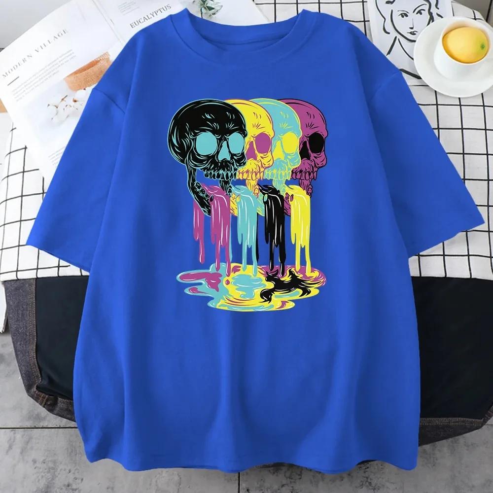 2024 New 4 Vomit From Skulls Funny Printing Cotton T-Shirts For Unisex Personality Fashion Short Sleeve Casual  Unisexs Tee Clothing Unisex