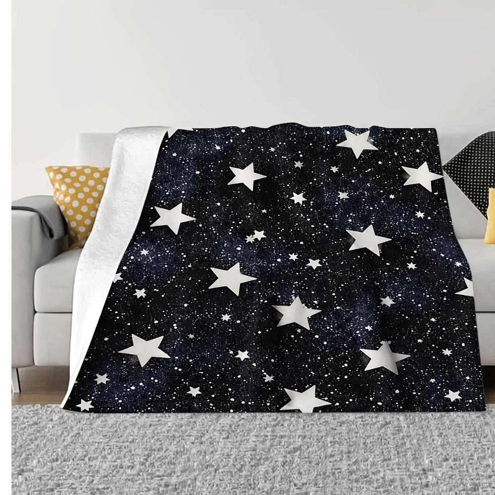 Black Starry Sky Flannel Throw Blanket White Star Glitter Print Soft Lightweight Kids Bedroom Decor Blanket