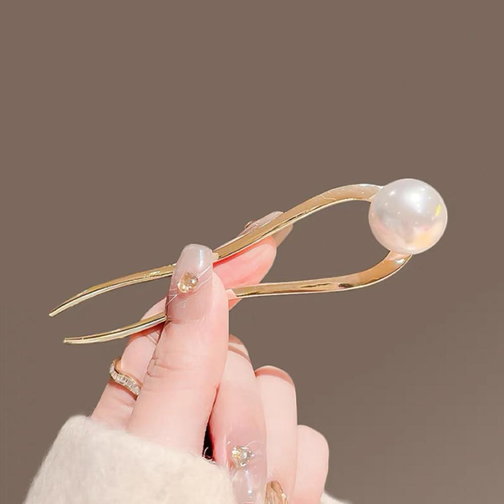 Korean Metal U Shaped Pearl Hair Stick for Women Elegant Imitation Pearl Hairpins Bun Maker Hair Styling Accessories Gift