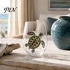 Beach House Kitchen Decor Marine Animal Theme Clear Glass Tumbler, Handcrafted Painted Glassware, Artistic Nautical Decorative Cup Creative
