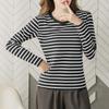 2024 Women's Loose-Fit Striped Long-Sleeve Cotton T-Shirt for Spring & Autumn, Age-Reducing, Plus-Size Slimming Top.