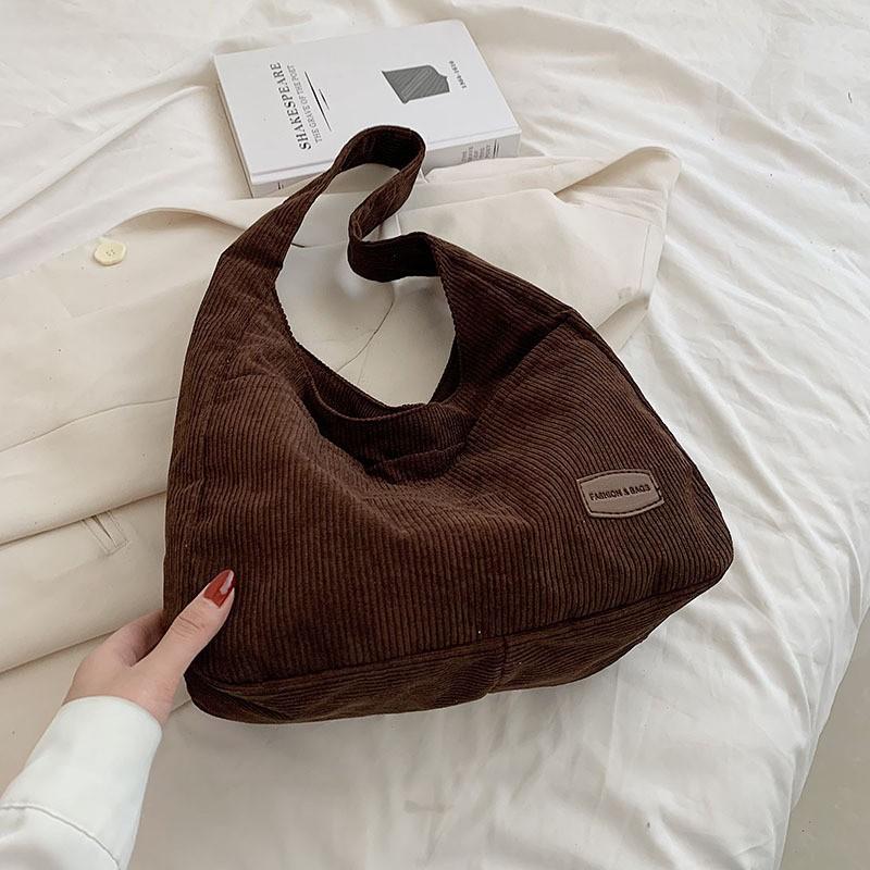 

Tote Bag Women New Corduroy Design Korean Shoulder Simple Solid Color Large Capacity Handbag Trend коричневий