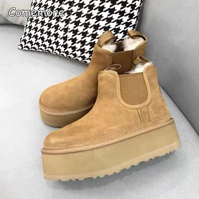 Comemore Thick Plush Warm Snow Ankle Boots 2025 New Winter Women Flat Platform Boots Shoes Woman Lady Fur Short Boot 40