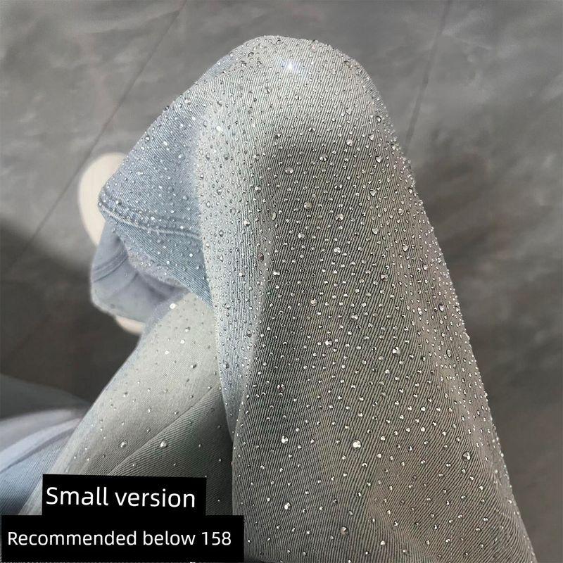 Blue Rhinestone Wide-Leg Jeans for Women, Summer New Style, High-Waisted Straight Pants for Plus-Size Girls with Pear-Shaped Body
