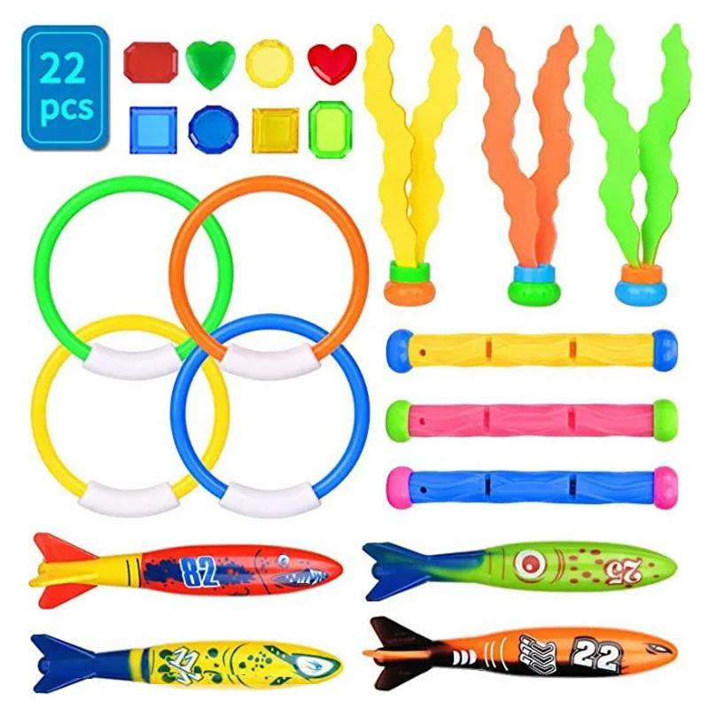 Swimming Pool Diving Toys Treasure Hunt Diving Set Torpedo Fish Water Rings Dolphin Inflatable Swimming Pool Accessories Tmz