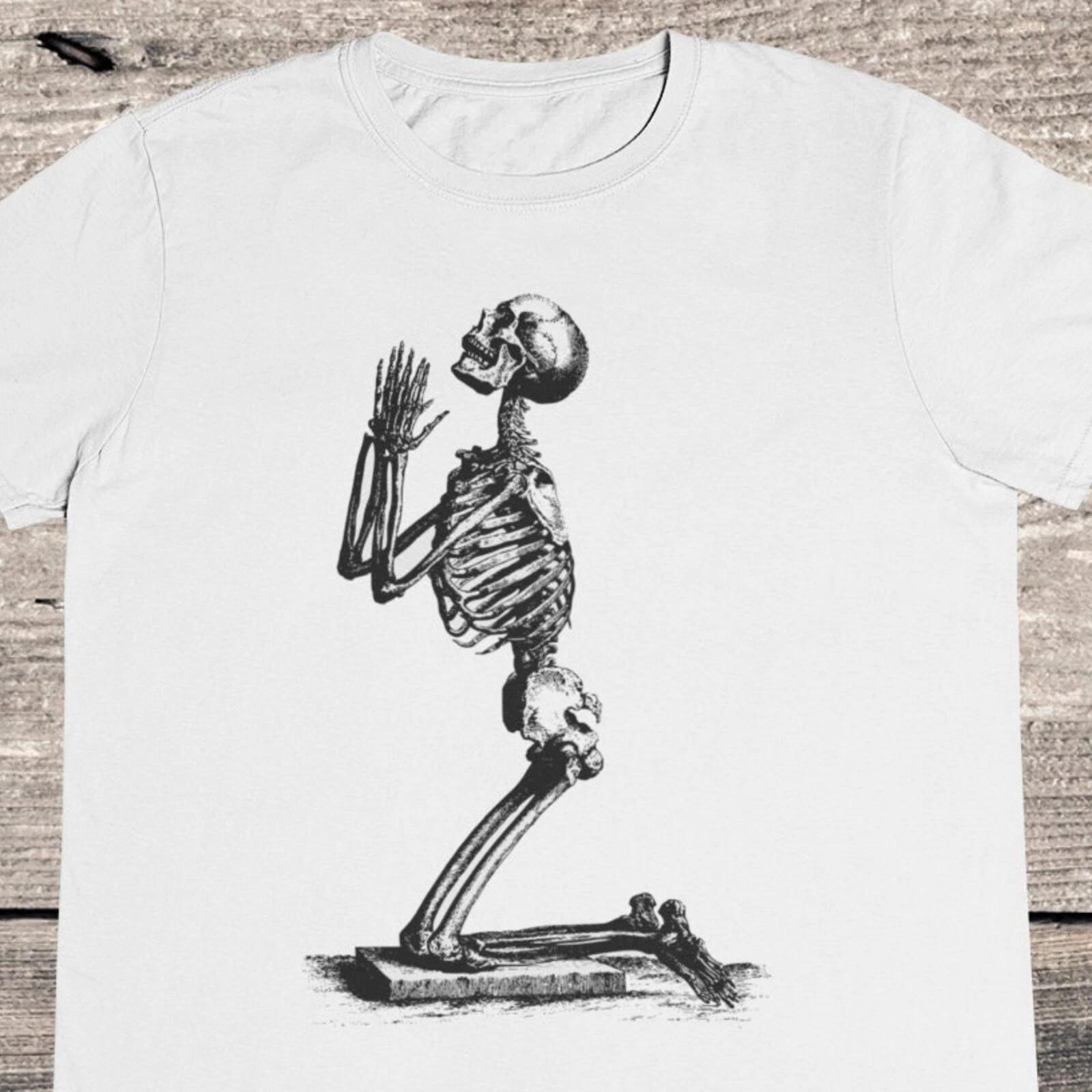 Men s and Women s T-shirts Praying Skeleton T shirt - Skeleton - Retro Skeleton t shirt L