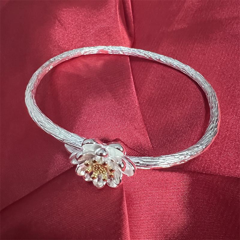 New Arrival 925 Sterling Silver Lotus Cuff Bracelet For Women Jewelery Gifts