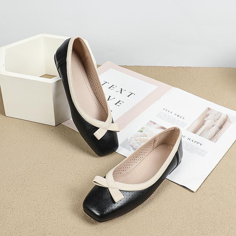 Ballerinas für Damen, bequeme Ballerinas mit quadratischer Zehenpartie, rutschfeste elegante Schuhe, lässige leichte Damen-Wanderschuhe aus PU-Leder mit Ösen
