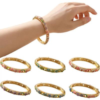 Gold Plated Cloisonne Bracelet Double Bangle Traditional Chinese Double Bangle Enamel Design Flower Pattern