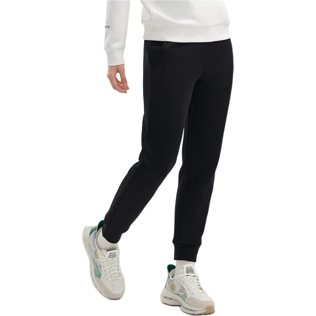 Fila Offizielle Damen Strick-Langhose 2024 Frühling Neue Mode Lässige Basic Bündchen Sporthose Damen Unterteile Schwarz F11W418603F-BK