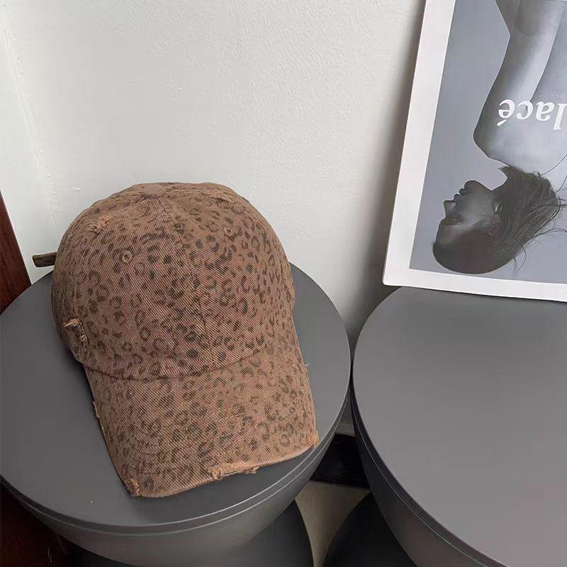 Level 4 Casual Leopard Print Baseball Cap for Women Niche Style Travel Brushed and Distressed Casualeasiest for Match Duck Tongue Hat To Show