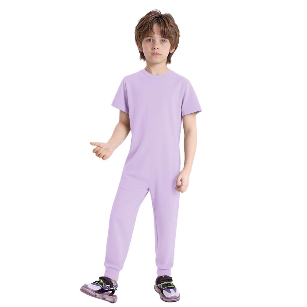 Unisex Kids Special Needs Adaptive Clothing Round Neck Short Sleeve Back Invisible Zipper Full Body Jumpsuit Comfortable Casual Wear