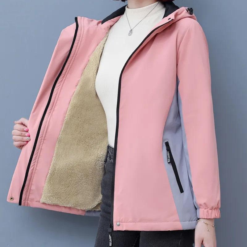 

Пальто женское плюс бархатное стеганое зимнее пальто больших размеров с капюшоном защита от холода сохраняющее тепло куртка из овечьего кашемира Tide S розовый