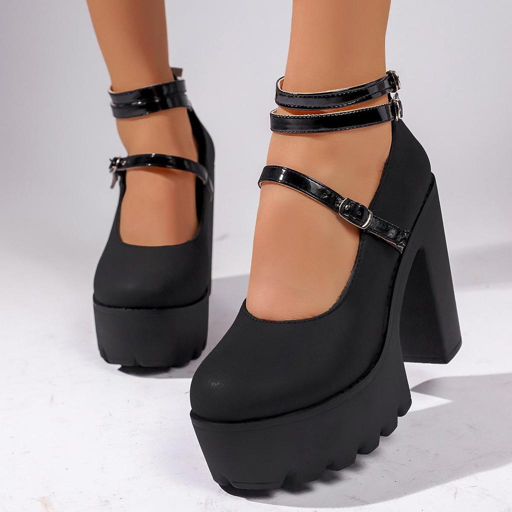 Plus Size Women's Mary Jane High Heels - Spring/Autumn 2026 European & American Fashion, Round Toe, Single Strap.