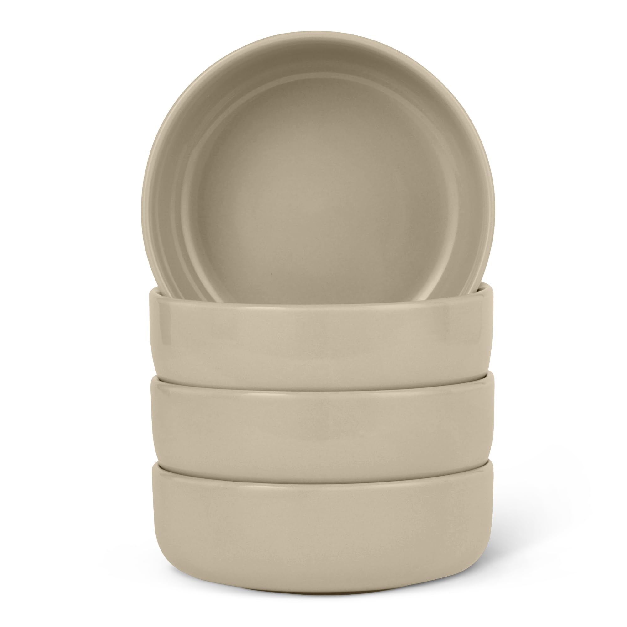 Amazon Basics Набор из 4 глазурованных каменных мисок, цвет льняной серый, Безопасно для посудомоечной машины, 14,0 см,