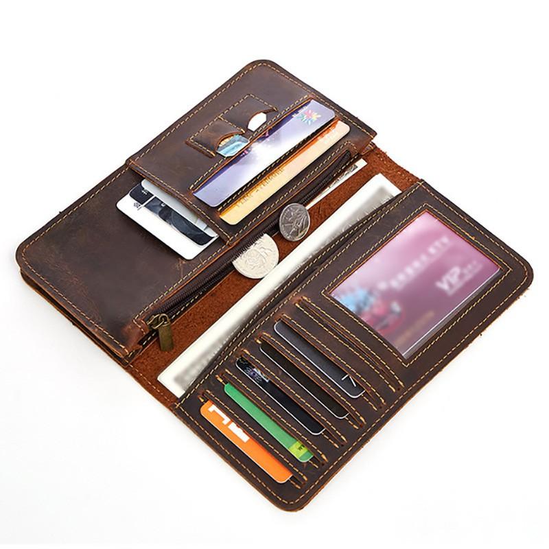 2025 Men's Crazy Horse Leather Wallet Retro Business Card Holder Real Cowhide Multi-card Clutch with Patina Finish