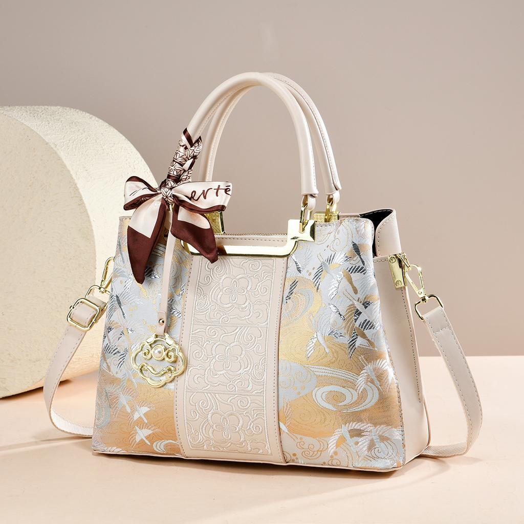 New Chinese Style Crane Embroidery Daily Handbag For Mothers, Elegant All-Match Top Handle Crossbody Festival Present
