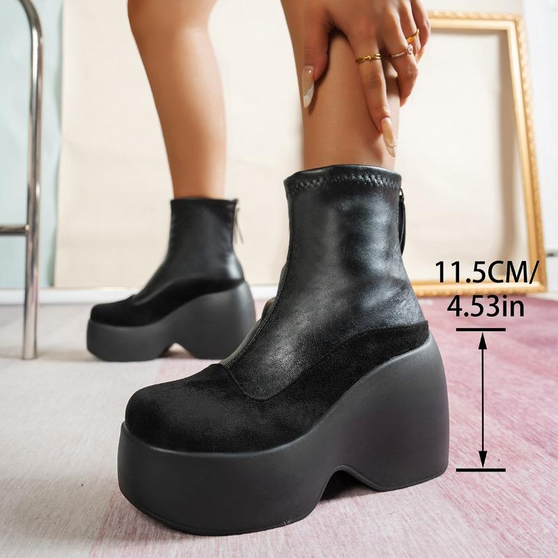 

Модные ботильоны на платформе с боковой молнией для маленьких людей, на платформе, женские, в британском стиле, на высоком каблуке, подходящие ко всему 42 чёрный