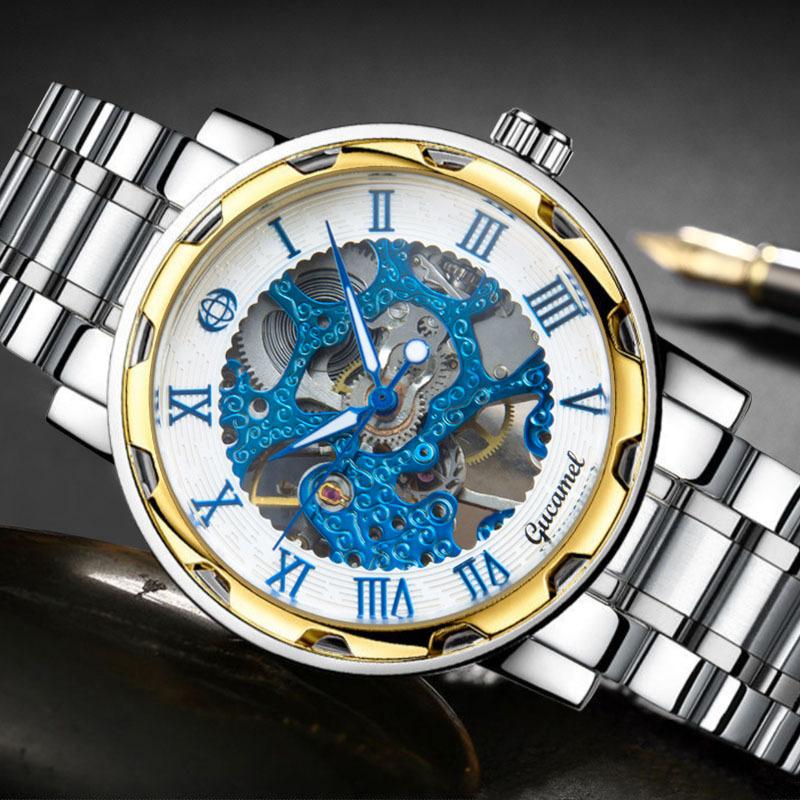 Top Brand New Fashion Watch Steel Band Hollow Gold Manual Mechanical Waterproof Luminous Watch