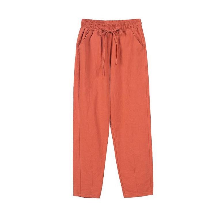 Pure Cotton Harem Pants Women Casual Loose Straight Trousers Solid Color Summer Spring Thin Nine Point