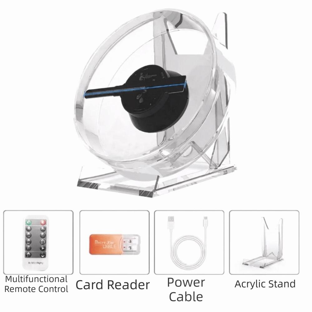 Ventilateur Holographique 3D Diamètre 12CM Support Carte Mini SD Projecteur Hologramme 3D avec Support Fonction Lecteur de Musique